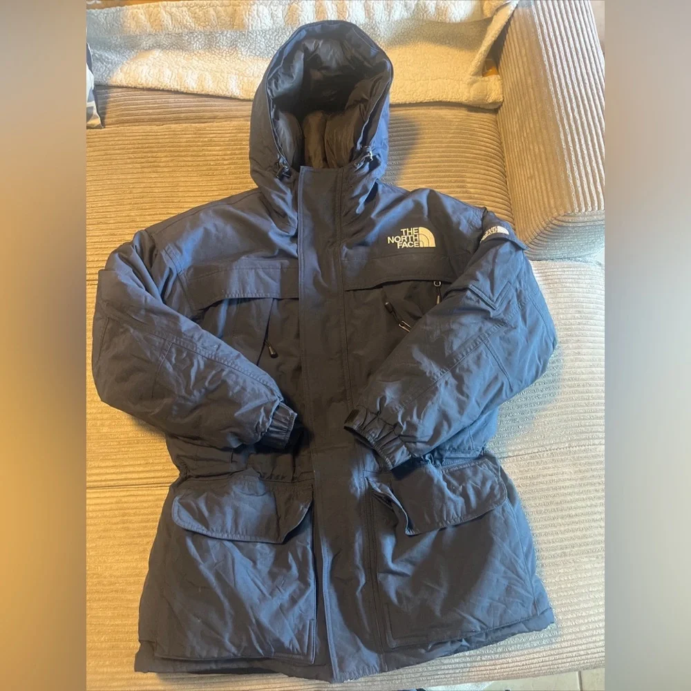 The North Face Coat Mens Small Hommes Petits Navy Goose Down Hooded Parka